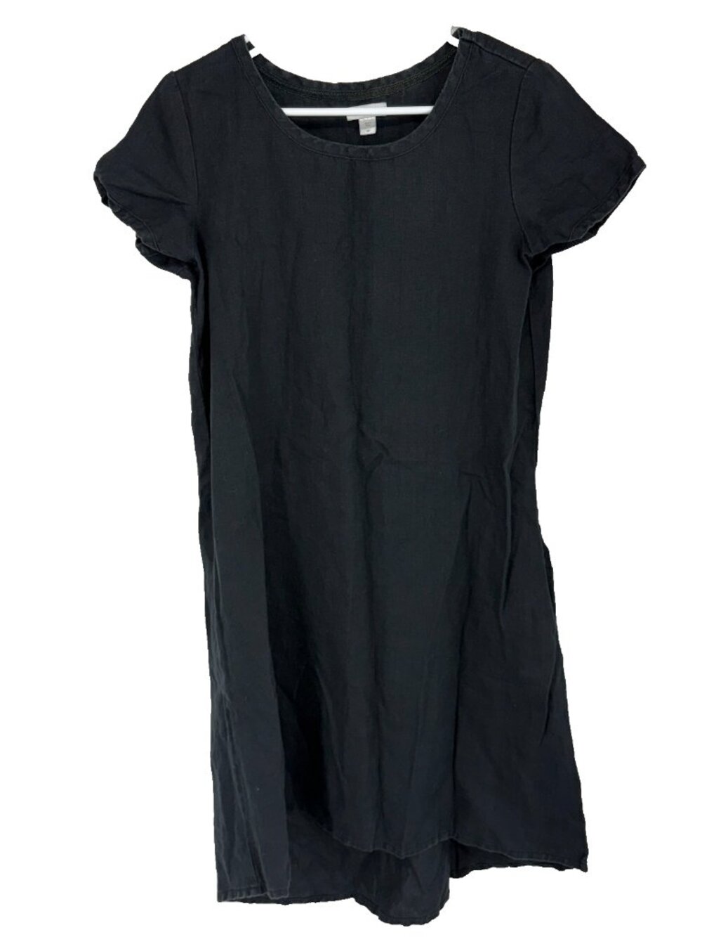 Garnet Hill Women 4 100% Linen Dress Knee Length Black Short Sleeve Minimalist